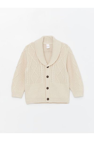 LC Waikiki Shawl Collar Long Sleeve Knitwear Cardigan for Baby Boy