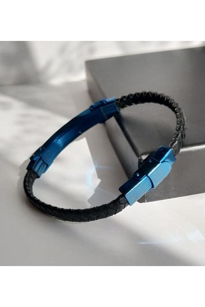 TAKIMAKI Trendy Men's Steel Bracelet - Leather Cord, Adjustable on the Back