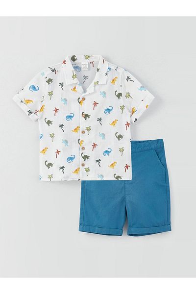 LC Waikiki Patterned Short Sleeve Shirt and Shorts for Baby Boy - Set of 2