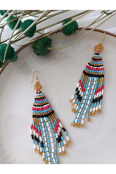 İPAR AKSESUAR Peacock - Sand Beaded Handmade Earrings