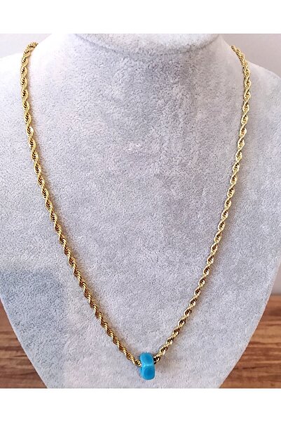 Asya Jewellery Birebir Kuyumcu Model Cam Nazar Boncuklu Burgu Halat Zincir Çelik Kolye