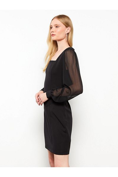 LC Waikiki Rochie de damă - guler pătrat, mânecă lungă solidă, crep
