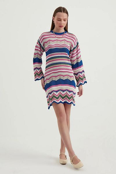 Hiccup Rochie mini cu mâneci arcuită, cu decolteu geometric, croșetat