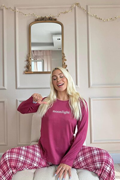 Pijamaevi Thermal Plum Moon Patterned Women's Pajama Set
