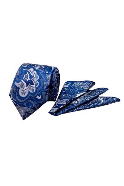 VENCHY ربطة عنق منقوشة باللون الرمادي الداكن مع منديل 7708-4mk