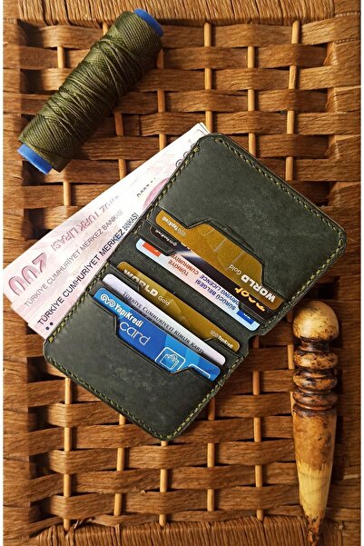 MSA LEATHER El Yapımı Hakiki Deri Haki Renk Cüzdan