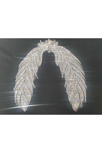 ESRA ŞELEM White Bead and Sequin Embroidered Lace Embroidery Applique Decorative Guipure Accessory 2 Pieces