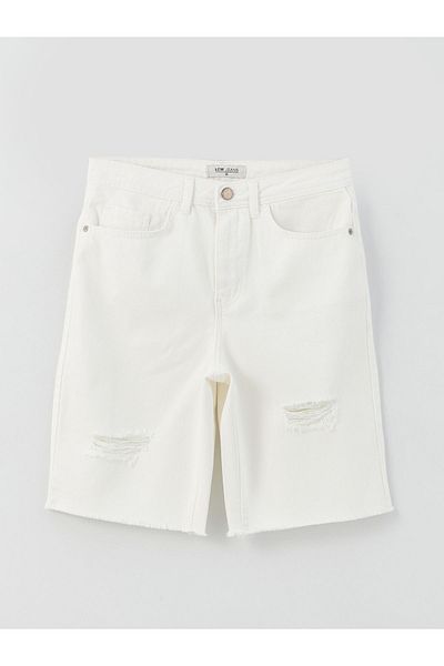 LC Waikiki Zerrissene, detaillierte Bermuda-Fit-Jeansshorts für Damen