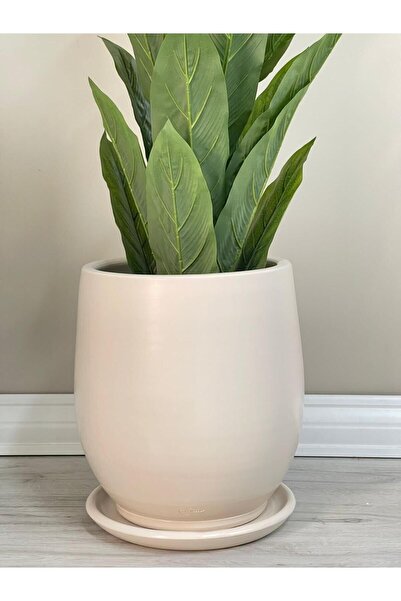 odka 20litre Armut Model Saksı H: 32cmx26cm Tabaklı Ekru Renk