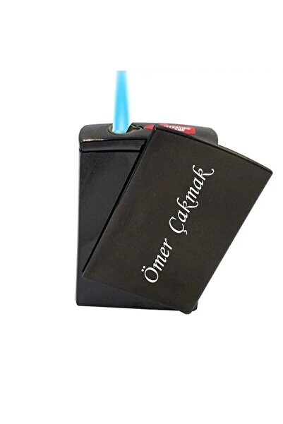 ASYA GIFTS Kişiye Özel Isim Baskılı Çakmak Siyah Yandan Kaydırmalı Turbo Jet ...