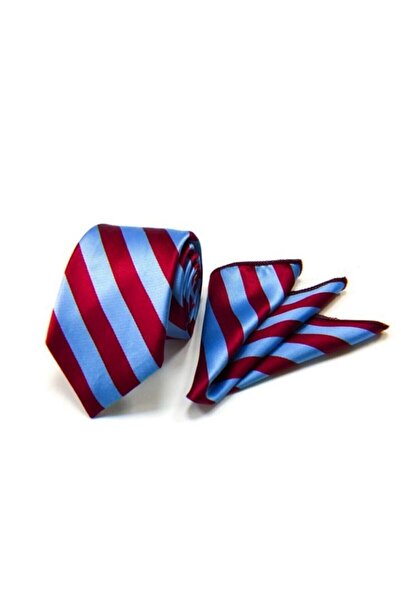 VENCHY ربطة عنق باللون الأزرق العنابي مع منديل