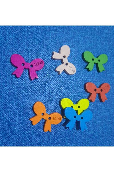 Beyna Wooden Bow Tie Love - 2 cm Two Holes, Mixed Color Buttons 10 Pieces