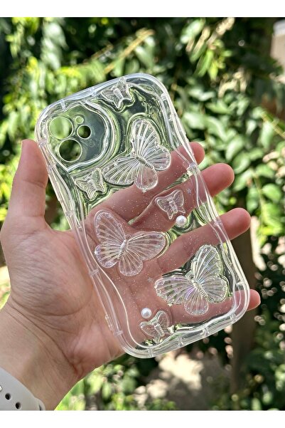 HYPERSOFT Iphone 12 (6.1 inç) Uyumlu Kelebek Desenli İnci Taşlı Kamera Koruma...