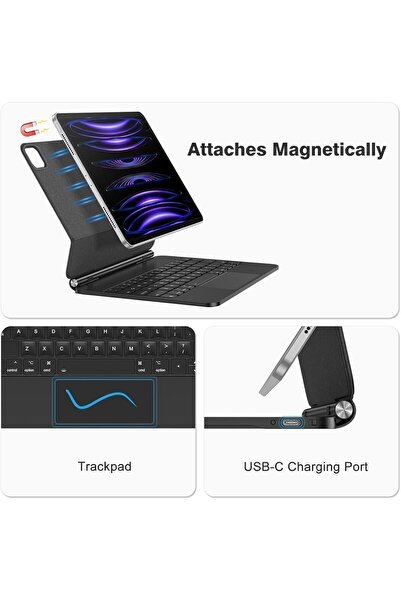 Fogy Ipad Air 11 4/5 Nesil M1/m2/m3 Uyumlu X7 Magic Keyboard Touchpad Işıklı Türkçe Q Klavyeli Kılıf