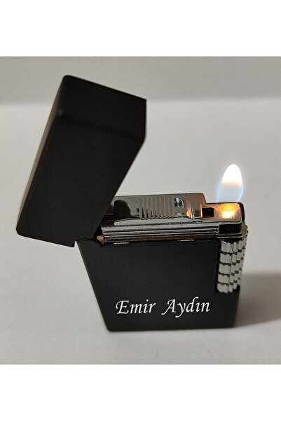 ASYA GIFTS Kişiye Özel Isim Baskılı Metal Çakmak Yandak Çarklı ( Gazlı ) Siyah