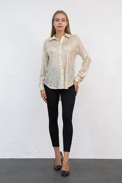 MONAMORE Women's - Sequin, Short Front, Long Back Shirt