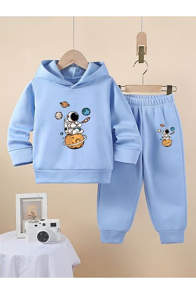 Let's Wear Set hanorac și pantaloni de trening pentru băieți și fete astronaut - Set sport din 2 piese