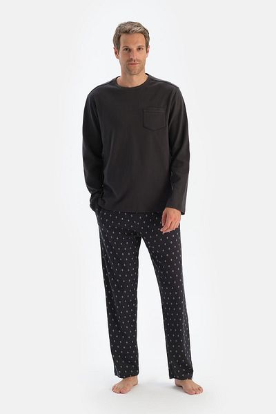 Dagi Set de pijamale cu tricou și pantaloni cu mânecă lungă afumată - decolteu