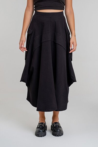 Bold & Young Cotton Women's Skirt - with Cargo Pockets, Mouldings and Hidden Zipper