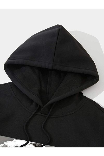 Altamira Unisex Black Sculpture Printed Oversize Hooded Sweatshirt
