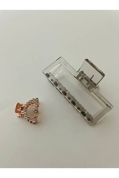 GALATA GIFT Set de catarame cu zăvor din piatră transparentă și metalică, set asortat de două, zăvor transparent 6 cm, cu pietre 2 cm
