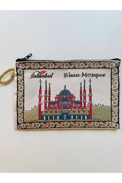 GALATA GIFT Traditional Patterned, Istanbul Symbol, Gold Gilded, Handle, Zippered Women's Wallet, 16X10cm