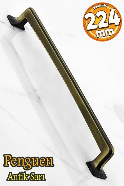 Badem10 Pinguin 224 mm Mobilier din metal galben antic, sertar de bucătărie, dulap, mâner dulap