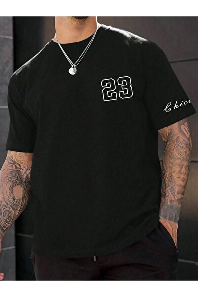 Altamira تي شيرت رجالي أسود مطبوع شيكاغو مقاس كبير