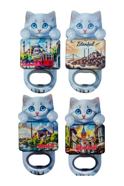 GALATA GIFT Magnet pentru deschiderea sticlelor cu tematică Istanbul și pisică - 10 cm, un singur