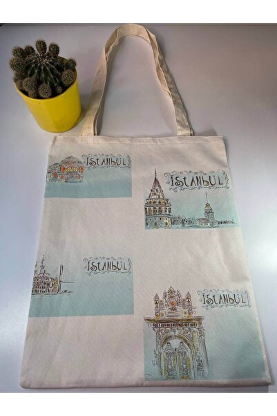 GALATA GIFT Сумка з канвасу з турецьким мотивом, бірюзового та білого кольорів