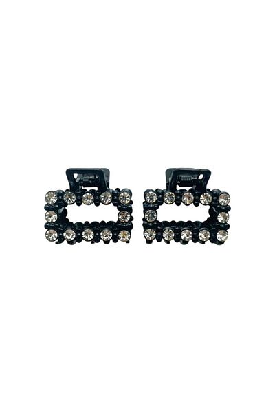 GALATA GIFT Cataramă elegantă de 2,5 cm - culoare neagră, strasuri translucide, două bucăți, formă dreptunghiulară, cleme