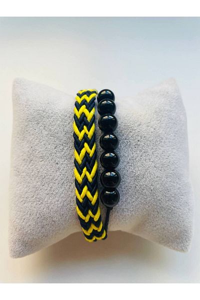 GALATA GIFT Yellow Lacquer Fan Bracelet, Double, Macrame Braided and Beaded Fan Bracelet Lantern