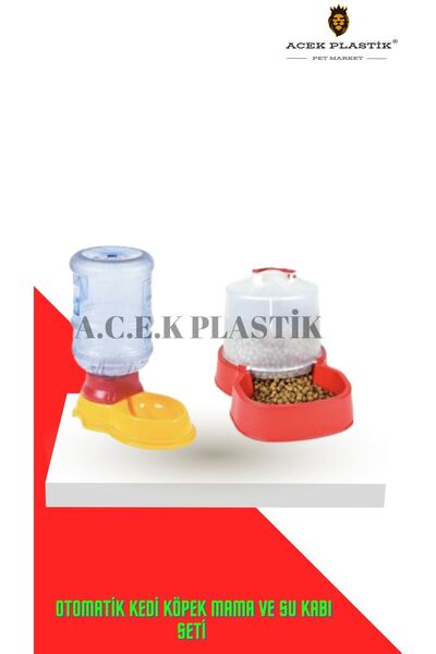 A.C.E.K PLASTİK Otomatik Kedi Köpek Mama Ve Su Kabı Seti