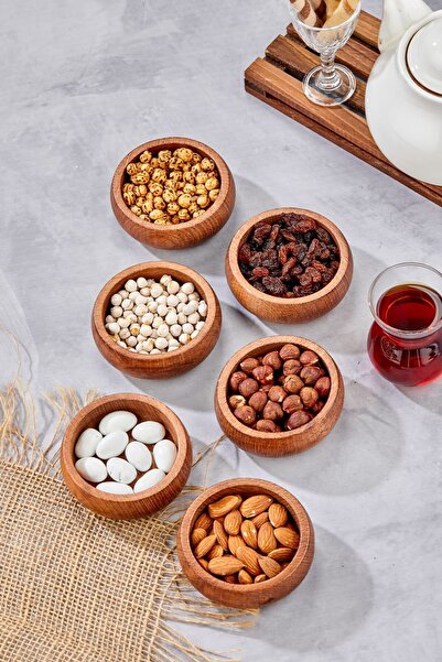 MODA OZY 6-Piece Acacia Handmade Round Snack Bowl Presentation Bowl
