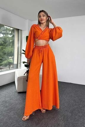 FASHION COCKTAIL Sahil Beach Tatil Bol Paca Do al Muslin Kuma Gobek Ac k Crop Pantolon Kad n Tak m Fiyat Yorumlar Trendyol