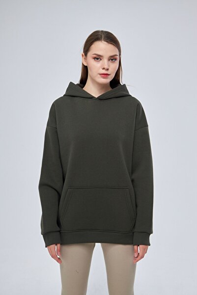 YÜKSEL IŞIK سويت شيرت كاكي بغطاء للرأس - للجنسين، 100% قطن أساسي