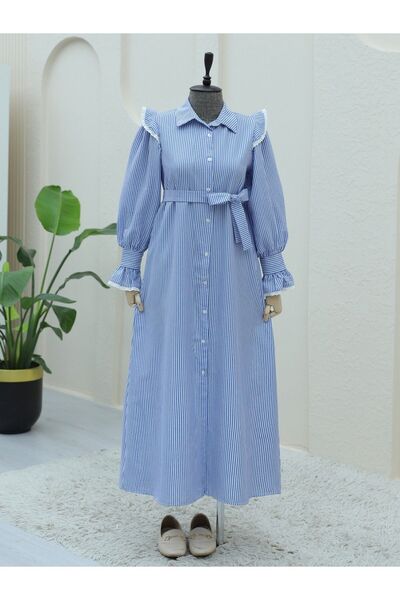 HİJABAYA Lace Detailed and Belted Buttoned Dress