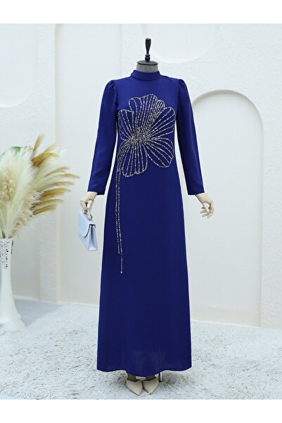 HİJABAYA Крепове вечірнє плаття з високим коміром і візерунком з конюшини