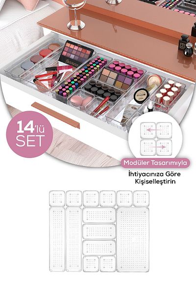 Vienev 14-Piece Jewelry Makeup Drawer Organizer Cosmetic Accessory Organizer