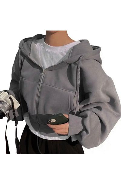 Köstebek Silná tkanina - Crop Top se zipem a mikina s kapucí