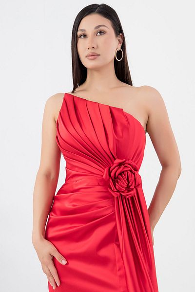 PULLIMM Rochie din satin fără bretele - Detaliu trandafir, ECR5334