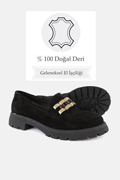 TUNAELLİ Черни велурени мокасини с катарами от естествена кожа, размер 36-41