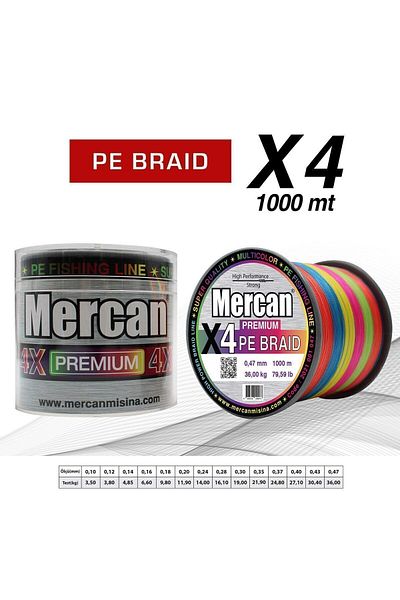 Mercan Premium X4 Pe Braid Multicolor Rope 1000 m Coil Fishing Line