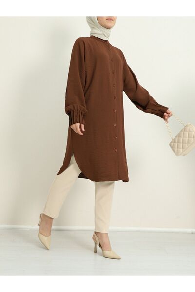 HİJABAYA Draped Sleeve and Oval Cut Stand Collar Tunic