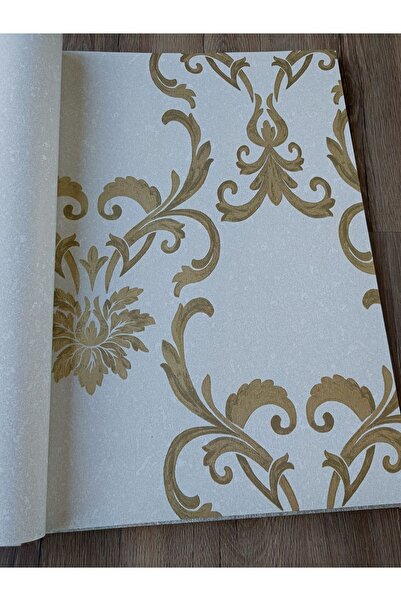 KMS HOME Damadı Desenli Parlak Gold Silinebilir Duvar Kağıdı