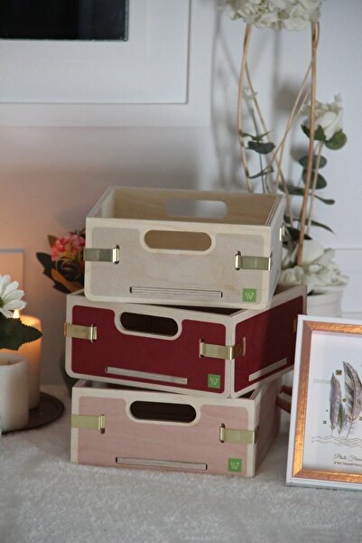 Wodiza 3'lü Ahşap Sepet Organizer\düzenleyici Kare Boy 19cm X 19cm X 9cm Colo...