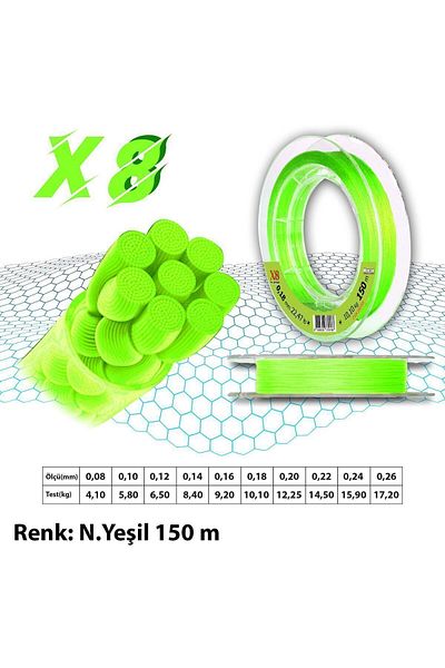 Mercan Platinum X8 Neon Green String - 150m Reel Fishing Line