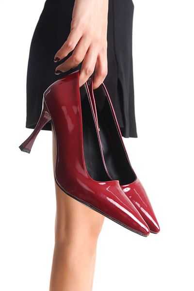 Saltopik Pantofi cu toc stiletto din piele lacuita burgundy