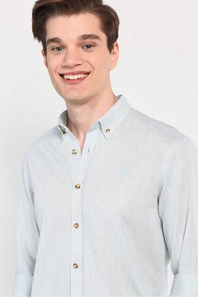 UCLA Cămașă standard pentru bărbați cu broderie de in albastru JACQUEZ
