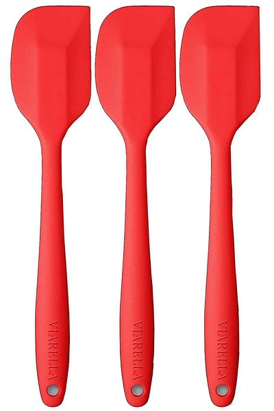 viarella Red Silicone Spatula - Set of 3, Heat Resistant, Fireproof and Non-Stick, Anti-Scratch, 27cm